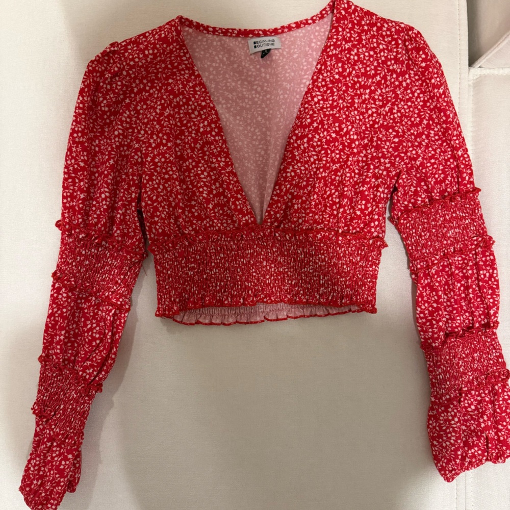 Beginning Boutique Red Floral Top